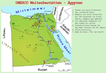 UNESCO Welterbestaetten, Ägypten, Karte