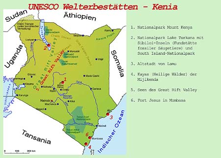 UNESCO Welterbestaetten, Kenia, Karte