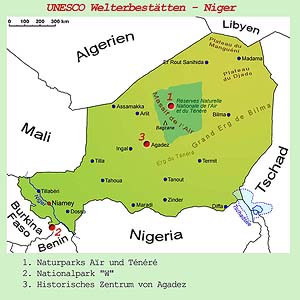 UNESCO-Welterbestätte, Niger, Karte