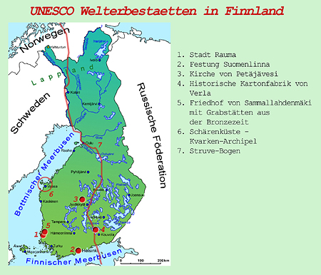 UNESCO Welterbestaetten, Finnland, Karte