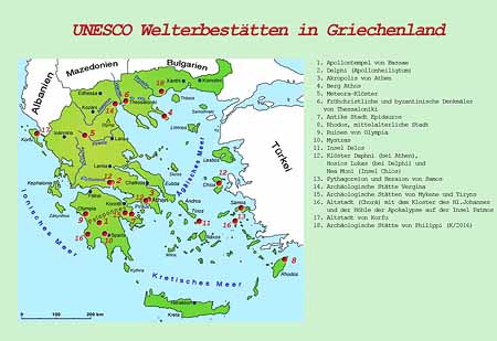 UNESCO Welterbestaetten in Griechenland, Karte