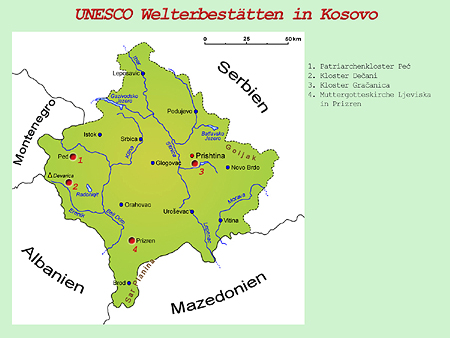 UNESCO Welterbestaetten, Kosovo, Karte