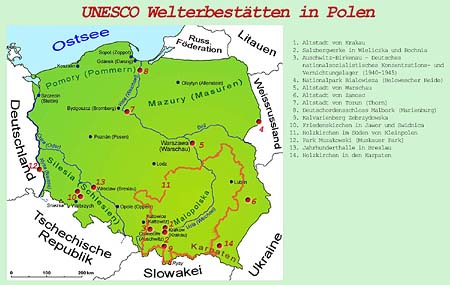 UNESCO Welterbestaetten, Polen, Karte