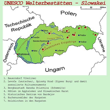 UNESCO Welterbestaetten in Slowakei, Karte