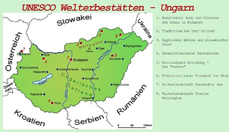 UNESCO Welterbestaetten, Ungarn, Karte