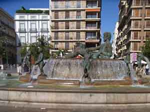 Spanien, Valencia, Plaza de la Virgen, Turia-Brunnen